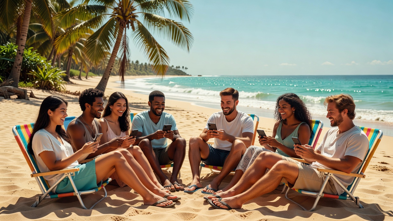 Friends Playing Casual Games Beach